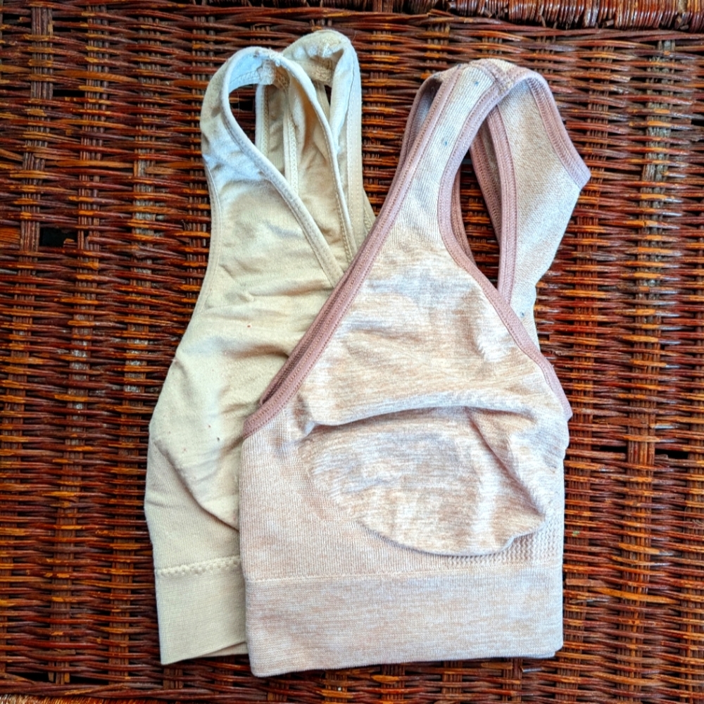⛹️‍♀️ Pink & Beige Bralette Set (2 pk) M L